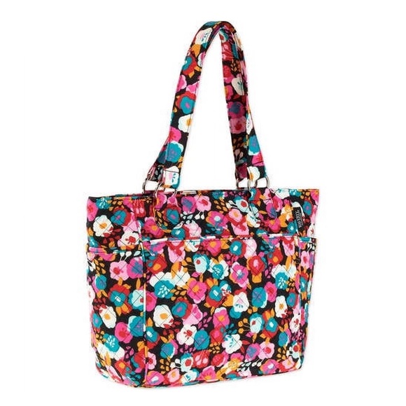 Waverly Women's Satchel Quilted Pink Floral Print Tote Bag - Picture 2 of 6